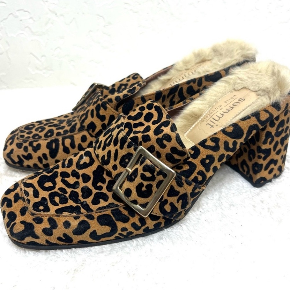 Summit White Mountain Suede Leopard Print Mules Buckle Accent Faux Fur Size 9.5 - Picture 16 of 16